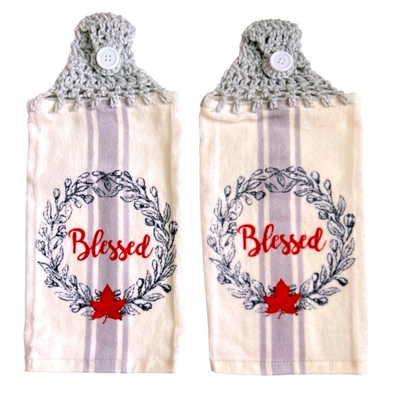 Hand Crafted Other - HAND CRAFTED Gray Crocheted Top Blessed Hanging Kitchen or Bathroom Hand Towels